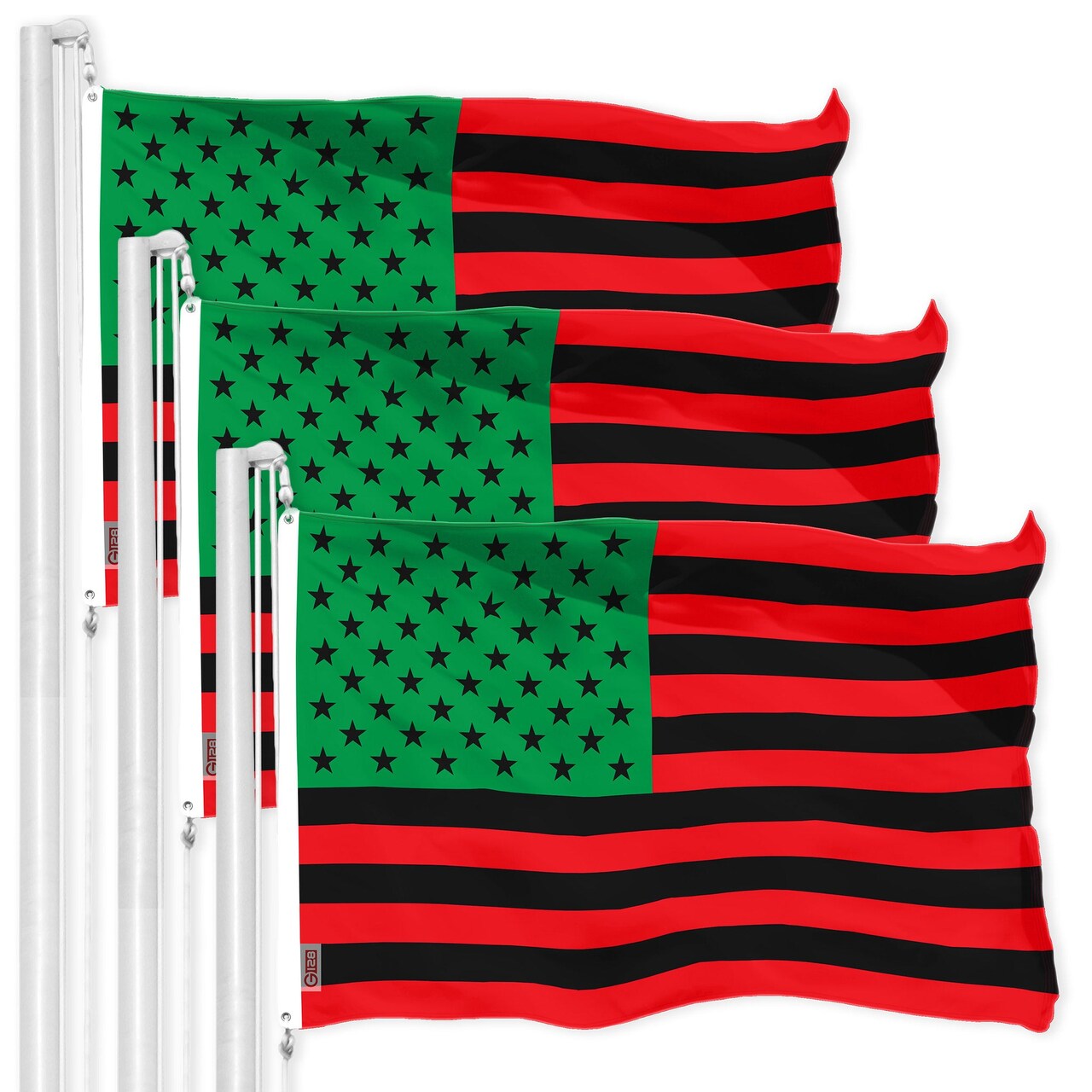 G128 3 Pack: Afro American Black Liberation BLM Flag | 3x5 Ft | LiteWeave Pro Series Printed 150D Poly | Indoor/Outdoor, Vibrant Color, Brass Grommets, Thicker and More Durable Than 100D Polyester